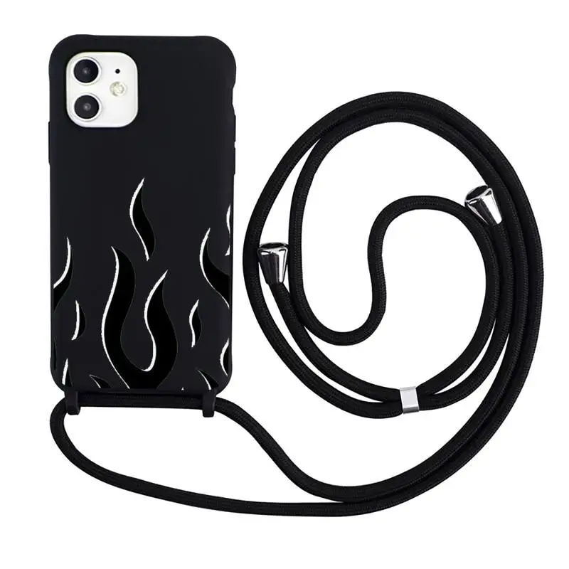 

Fashion Red Flames Fitted Phone Case Necklace Lanyard for iPhone 12 11 8 7 se 2020 mini pro X XS XR MAX Plus