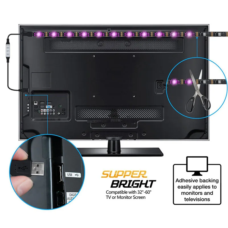 DC5V Светодиодная лента 24Key USB/кабель питания батареи Гибкий Светильник 1 м 2 3 4 5 SMD 2835