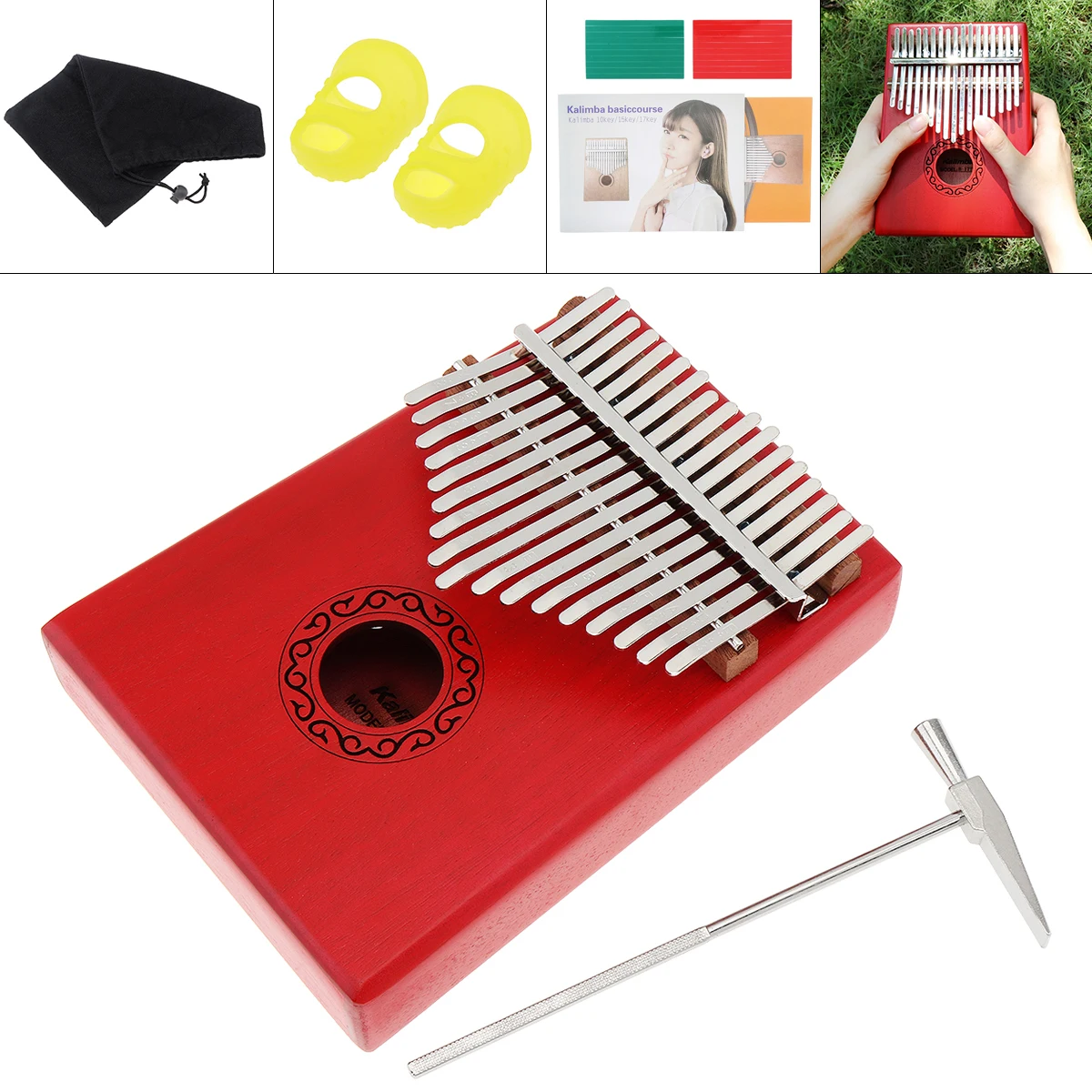 Красная клавиатура Kalimba 17 клавиш одиночная доска красное дерево большой палец