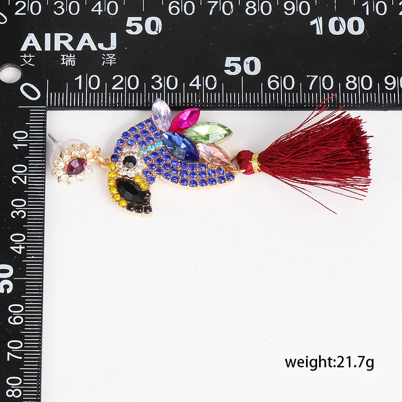 2020 ZA Luxury Rhinestone Parrot Drop Earring Women Fashion Long Tassel Earrings Jewelry Female Animal Bird Large Girls | Украшения и