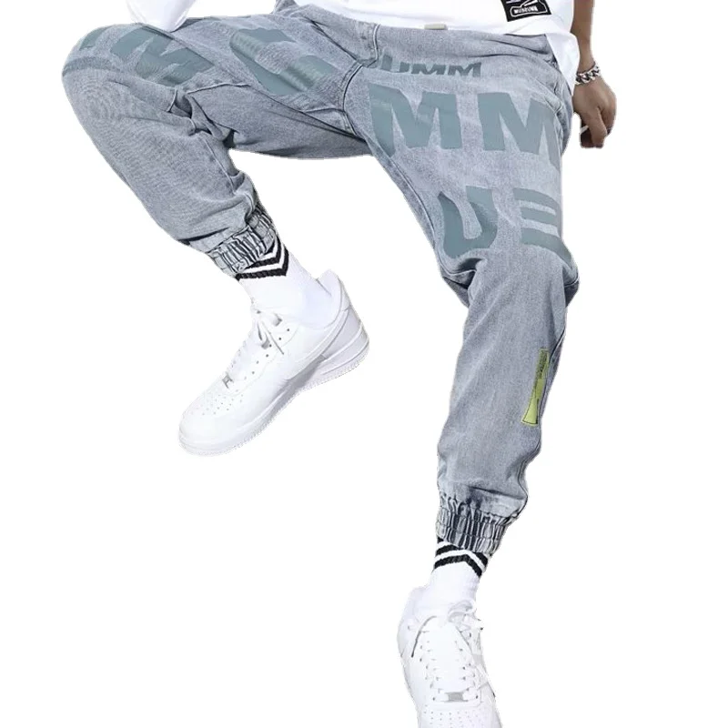 Джинсы мужские свободные модные повседневные штаны с локомотивным стилем в