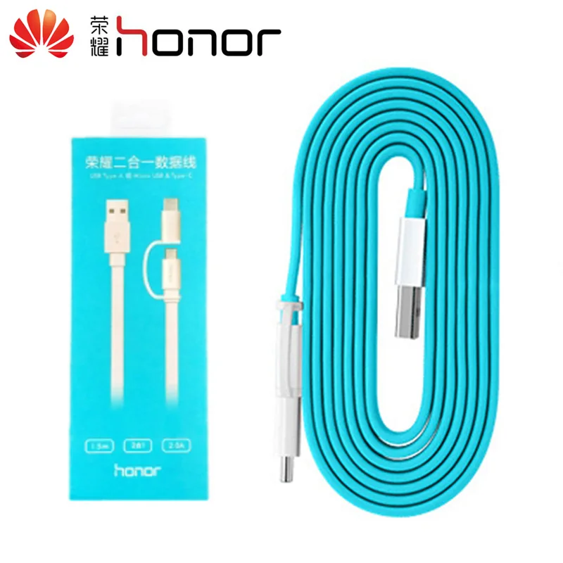 Оригинальный кабель Huawei 2 в 1 micro USB Type c 5 м для honor 8x 7x y6 y9 p20 p10 p9 lite mate 20 p smart 2019|Кабели