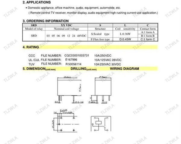5 шт./лот реле SRD-05VDC-SL-A SRD-12VDC-SL-A SRD-24VDC-SL-A 05V 12V 24V 48V 10A 250VAC 4PIN T73 | Обустройство дома