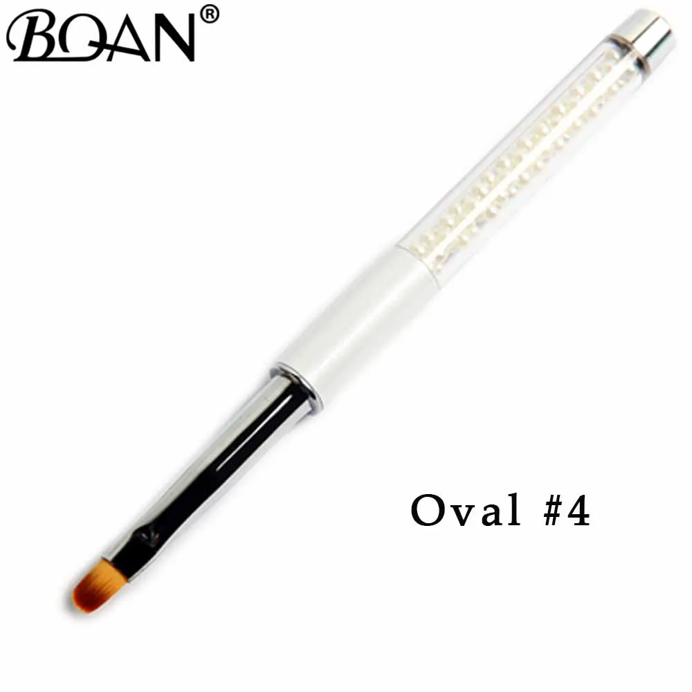 white oval size 4 BQAN#4#6#8#10 УФ-гель для дизайна ногтей лак Краски кисть для ногтей, деревянная ручка, вышитые цветы, инструменты для маникюра - Цвет: white oval size 4