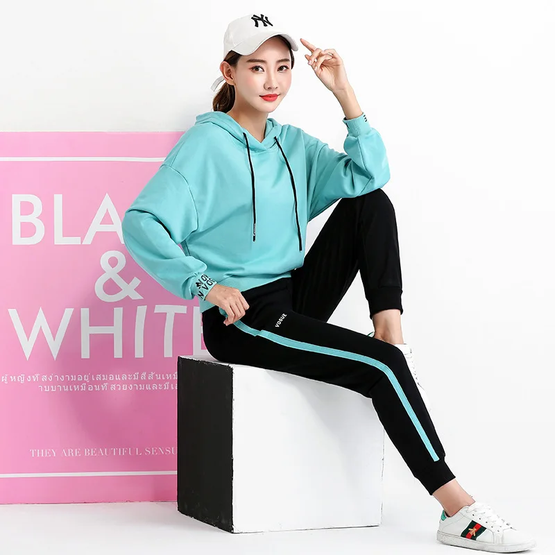 

Rlyaeiz New Sportswear Women 2019 Autumn Casual Cotton Woman Sporting Suits Striped Hoodies + Pants 2 Piece Set Women Tracksuit