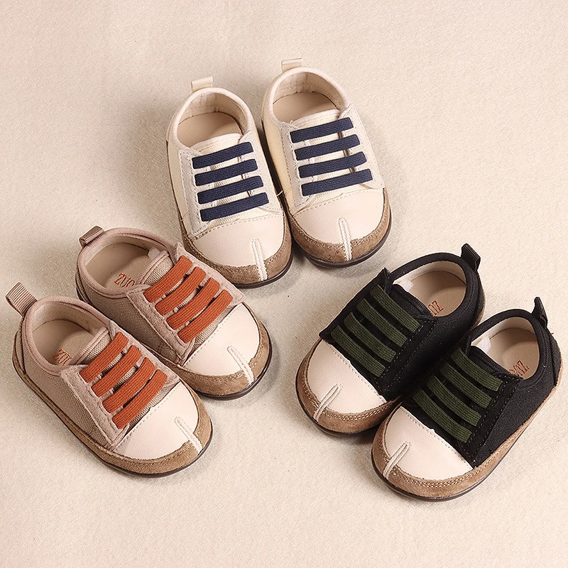 

Boys and Girls Shoes Soft Bottom Non-slip Toddler Pig Foot Shoes Sports Korean Canvas Velcro Outdoor Casual Slip-On Shoes