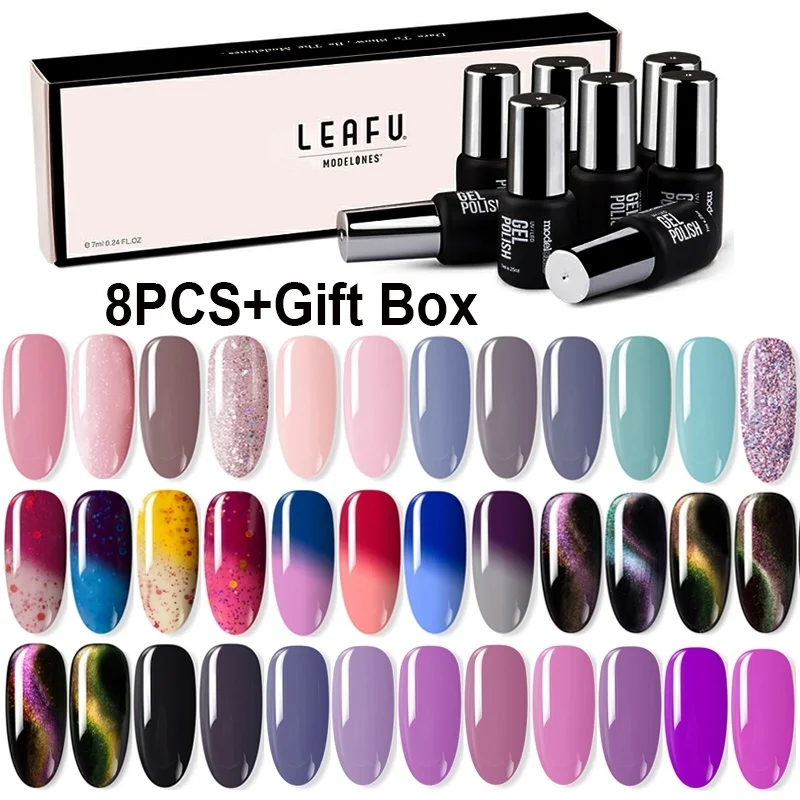 Modelones 8 шт./лот лак для ногтей серия с блестками набор УФ-гелей замачивается