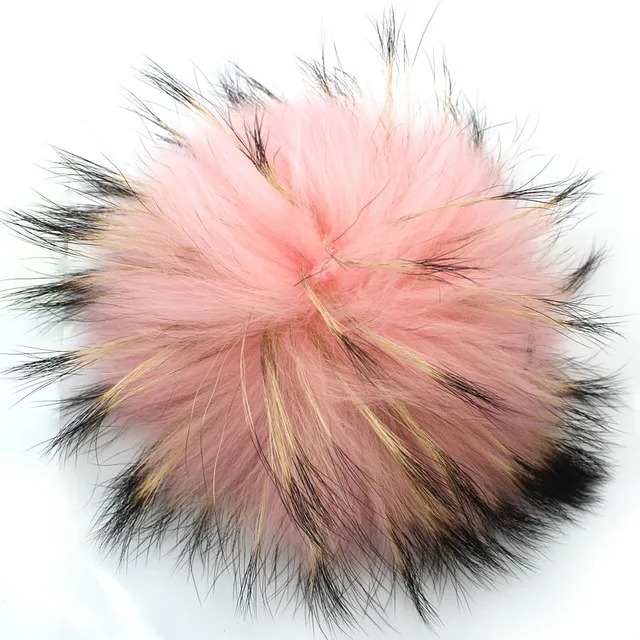 Pink Raccoon Настоящий натуральный Лисий енот колпачок для помпонов, Лисий большой шар для шапки skullie, Лисий большой помпон, Лисий мех, пушистый помпон с кнопкой 13-15 см - Цвет: Pink Raccoon