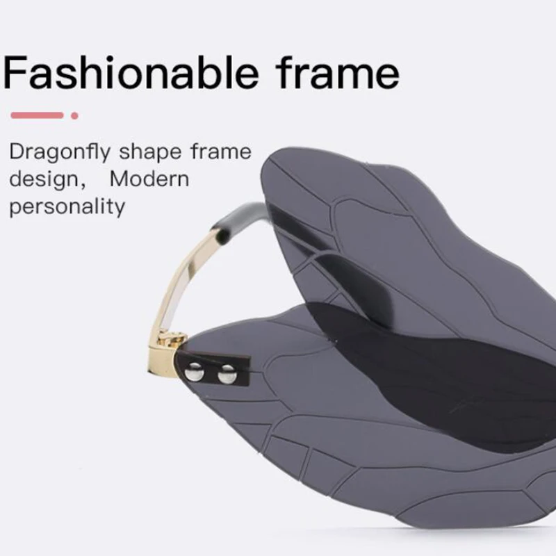 

2021 Fashion Rimless Wings Sunglasses Women Vintage Punk Cool Gradient Dragonfly Steampunk Cat Eye Sun Glasses For Female