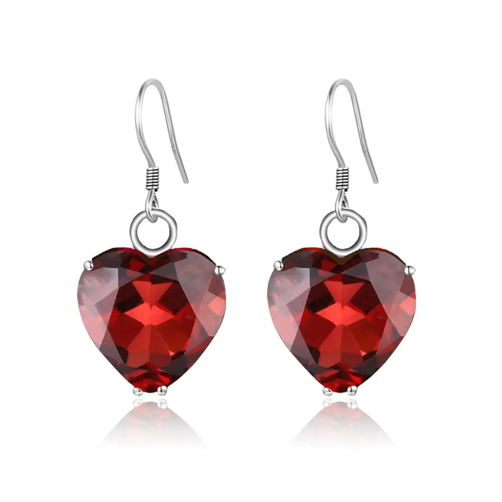 

Szjinao Red Garnet 925 Sterling Silver Earrings Women Unique Long Drop Earrings Heart Gemstone Party Costume Fine Jewelery 2020