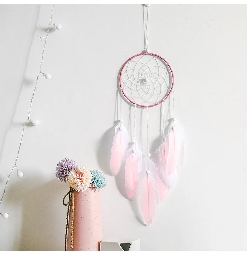 Розовое перо ремесла Ловец снов красивые куранты ветра ручной работы индийская