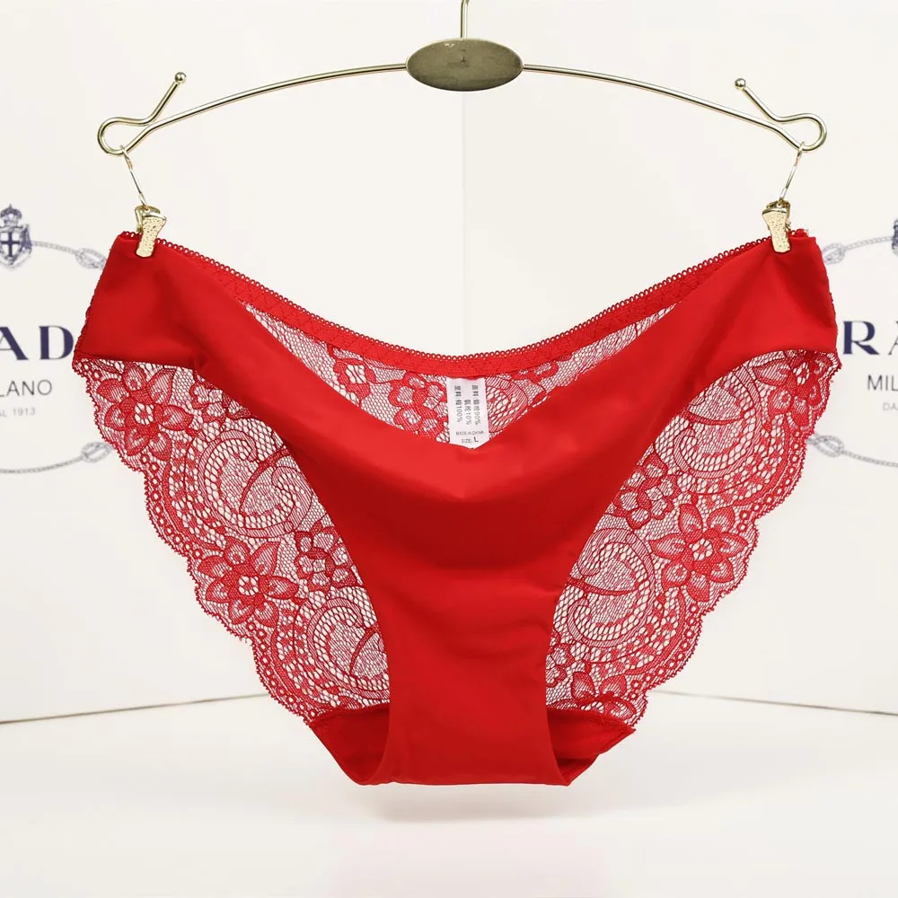 

Women lace French Panties Seamless Cotton Panty Hollow Floral Solid Color Briefs underwear female intimates Transparent