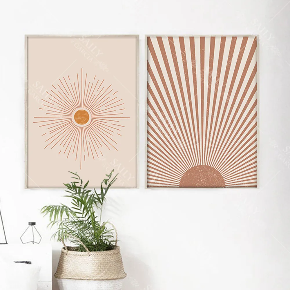 

Абстрактная Картина на холсте солнце иллюстрация среднего века Современные художественные принты постер в стиле бохо нейтральные настенн...