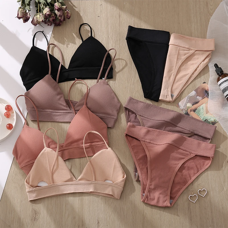 

Sexy V-Neck Women Bra Set Seamless Intimates Lingerie Wireless Bra And Panty Matching Set Brassiere Set Tank Crop Top Underwear