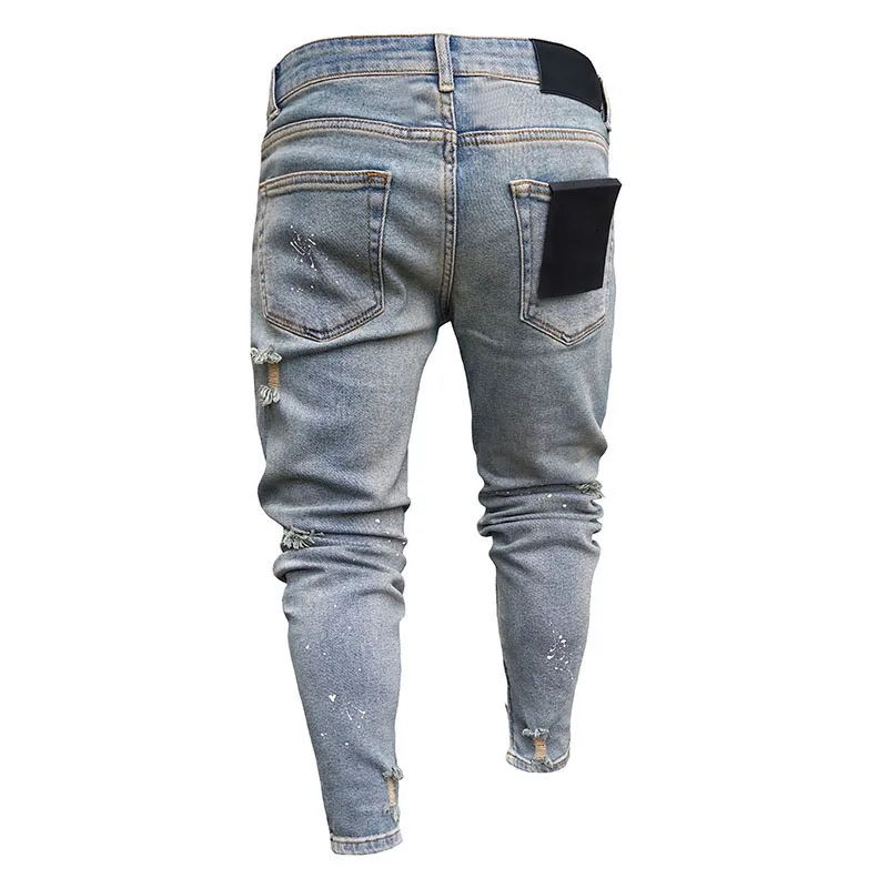 

Men Jeans Biker Destroyed Frayed Denim Pants Hole Hip Hop Jeans Male Streetwear Men Clothing Casual Pants Vintage Jeans