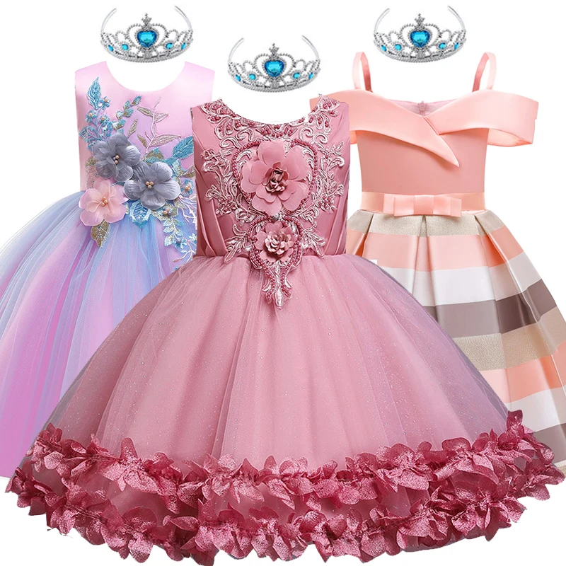 Elegant Children Princess Dress Kids Dresses For Girls Birthday Evening Party Flower Wedding Vestido 4 6 12 Y | Детская одежда и