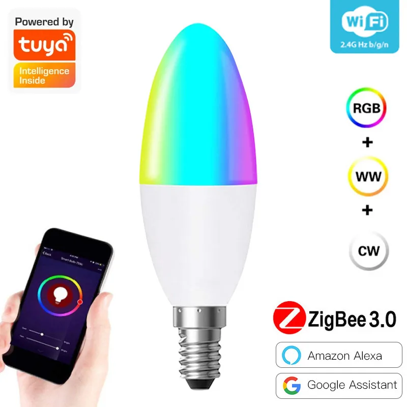 

1/3/5/10PCs Smart Light Bulb Tuya Wifi Bulb RGB 12W 15W Color Changing LED Light E14 APP Compatible Alexa Google Home Dropship