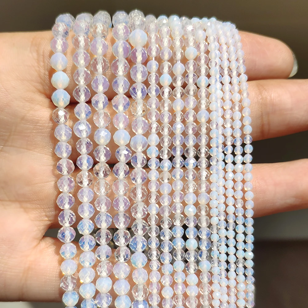 

Natural Stone Beads Faceted White Opal Gem Loose Beads For Jewelry Making DIY Bracelet Necklace 15'' Strands 2/3/4mm