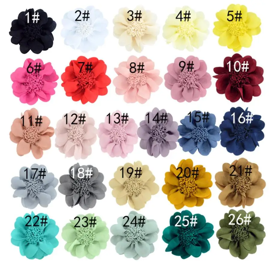 

100PCS 8CM 3.1" Artificial Fabric Flower For Hair Accessories Chiffon Shiny Scallop Hair Flowers For Wedding Boutique