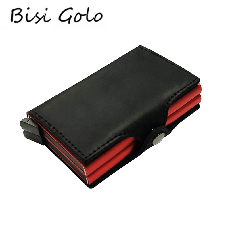 

BISI GORO Business RFID Card Holder Women Men Genuine Leather Metal Wallet Case Card ID Holders New RFID Automatic Credit Wallet