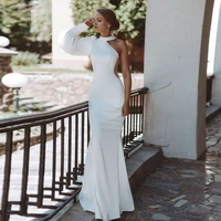 custom wedding dress on sale sexy halter one shoulder jersey beading see though back sweep train robe de mariee bridal gowns