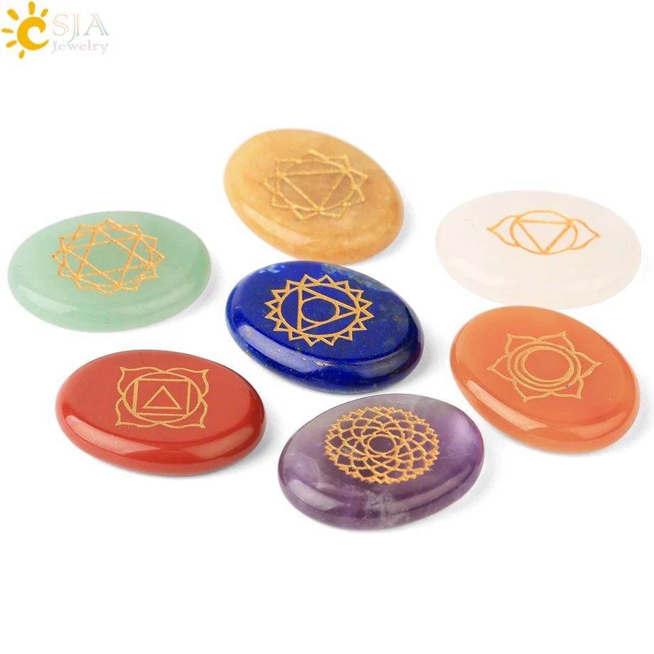 CSJA Исцеление 7 символ чакры гравировка набор 100% натуральные драгоценные камни