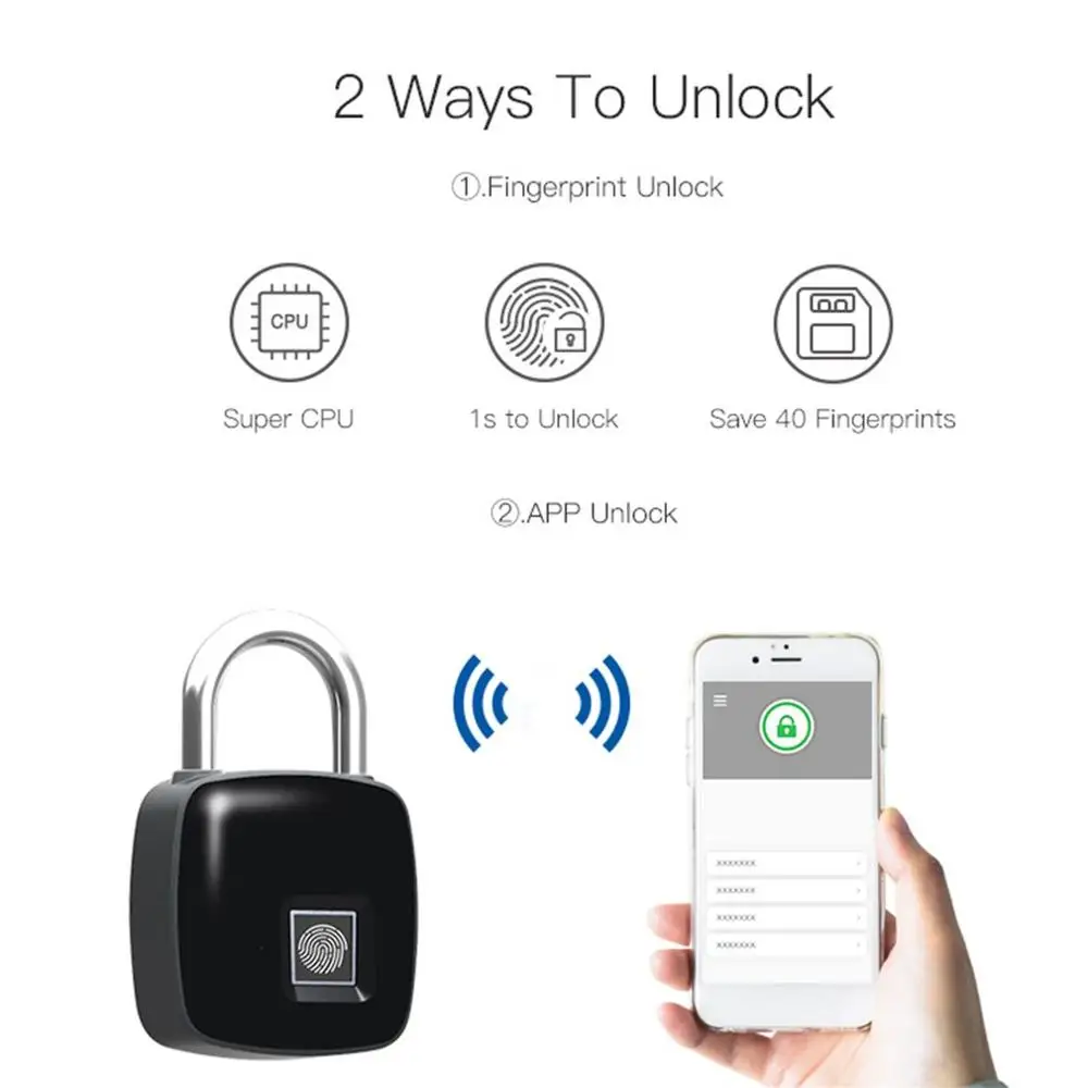 Smart Keyless замок отпечатков пальцев P3 + USB Перезаряжаемый доступ BT безопасности