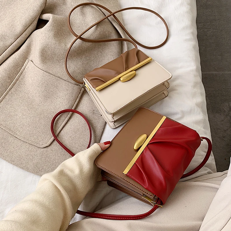 Новинка 2020 модные женские кожаные сумки дамские Лоскутные через плечо с рюшами