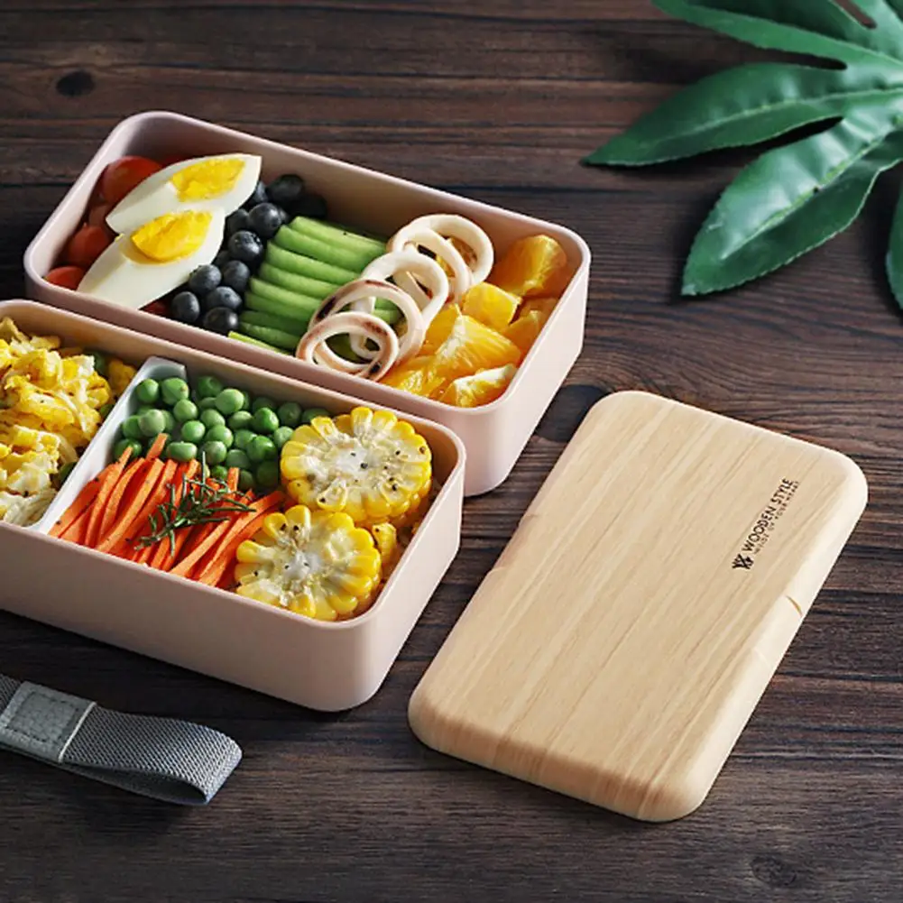 Герметичный двухслойный контейнер для еды Bento 3 цвета вместительный хранения