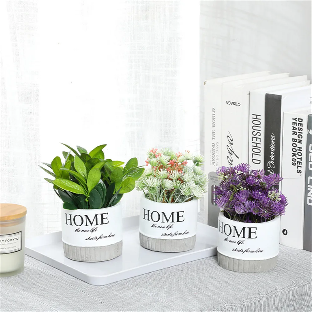 Искусственный пластиковый бонсай цементные горшки с лавандой для растений