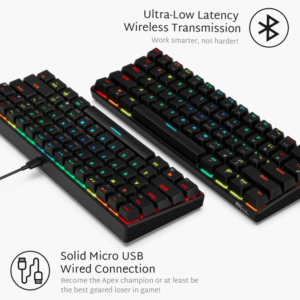 Беспроводная Механическая игровая клавиатура RK ROYAL KLUDGE RK61 60% PBT 61 клавиша