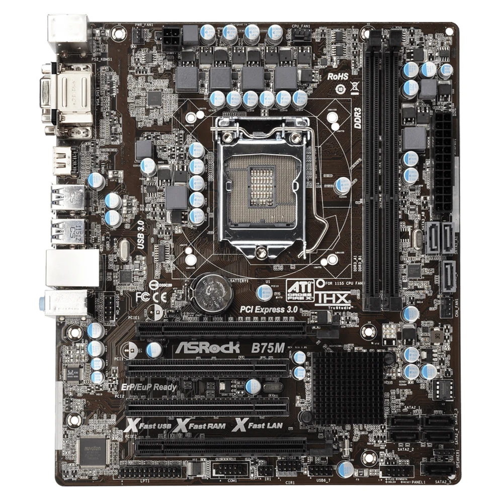 B75M для ASRock DDR3 Intel B75 LGA 1155 Материнская плата Core i7 i5 i3 ЦП Xeon б/у USB3.0 PCIe 3 0x16