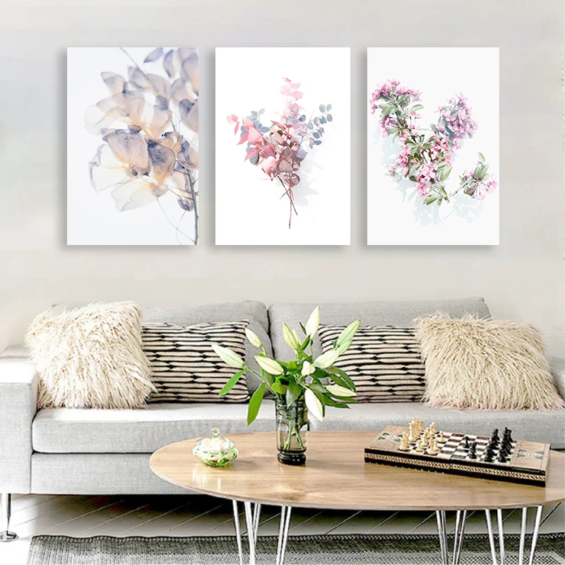 

Настенная картина без рамки с розовыми цветами в скандинавском стиле, постеры и принты на холсте, декор для спальни, гостиной (без рамки)