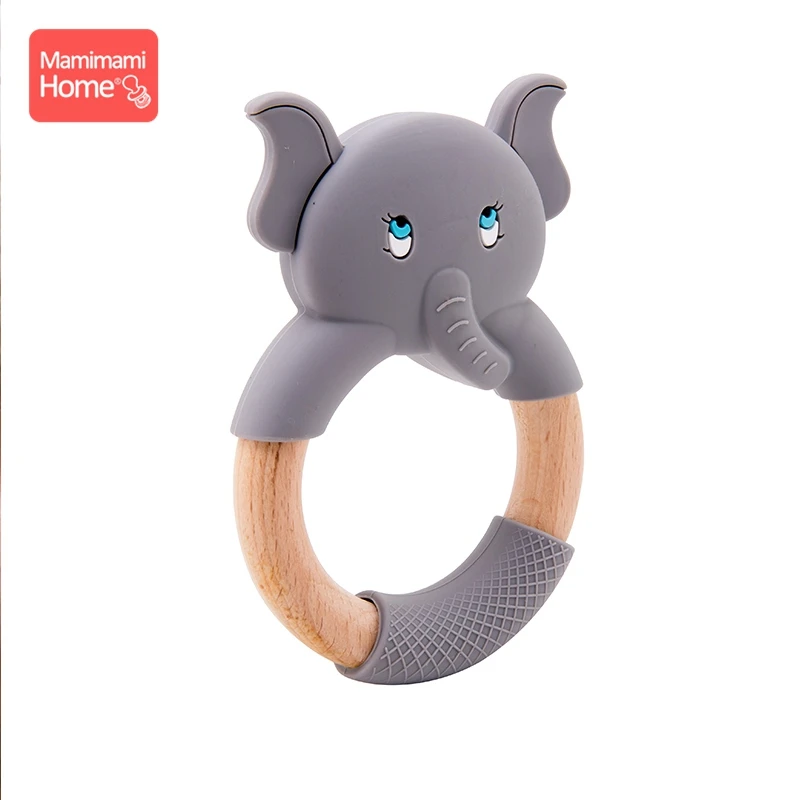 blank Elephant Ring Mamihome Baby Wooden Teether Animal Ring Silicone Rodent Beech Wooden Blank Rabbit Ears baby products Toys Pacifier Pendant Gift - Цвет: blank Elephant Ring