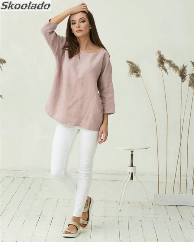 Новейшие повседневные женские топы из хлопка и льна блузки с вышивкой длинным