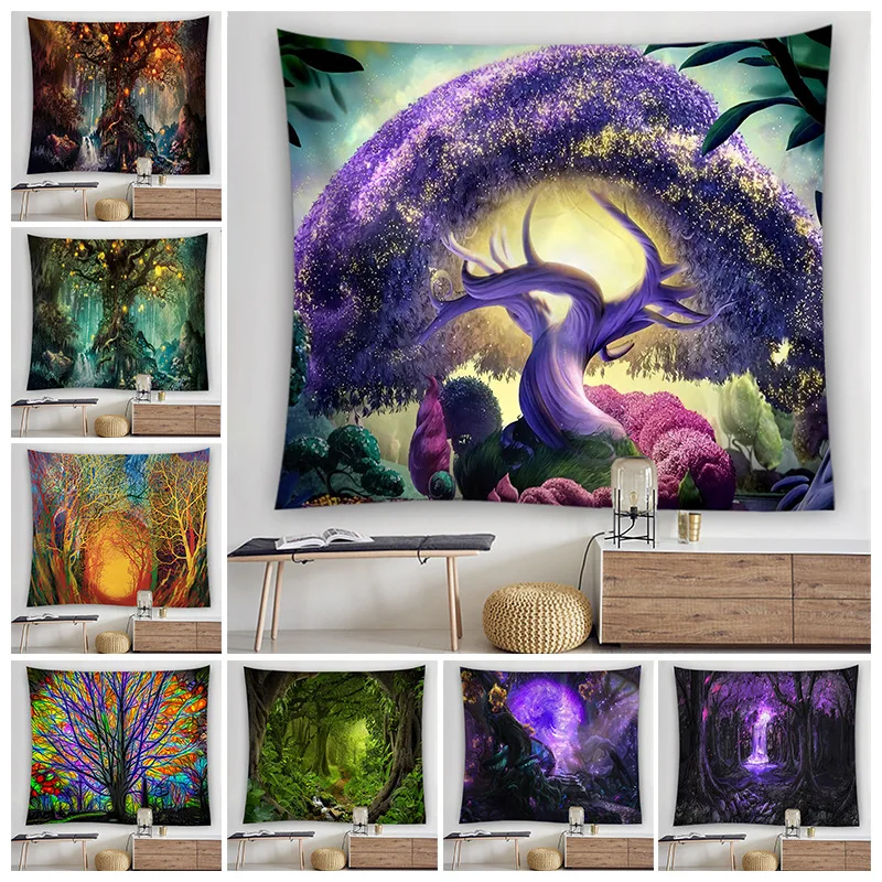 

Tapestry wall Hanging Nordic Home Decor Mandala Big Tree Mushroom Phoenix Landscape Rental Bedroom Bedside Background Tapestry
