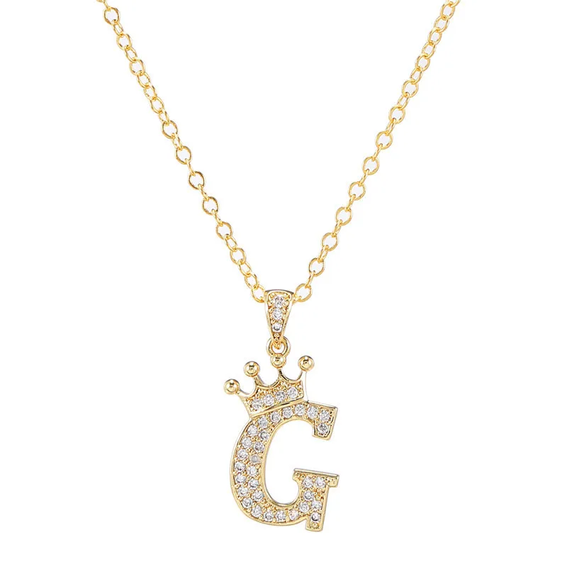

2021 New Fashion Zircon Crown English Letter Pendant Simple Fashion Lady Necklace Choker Letter Necklace Temperament