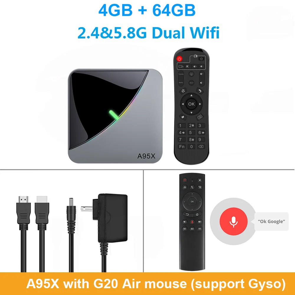 4G 64G G20 voice RC LEMADO A95XF3 ТВ приставка Android 9,0 Amlogic S905X3 4 Гб 64 Гб 4 к HD Netflix Google голосовой помощник Смарт RGB светильник Android tv Box 8K - Цвет: 4G 64G G20 voice RC