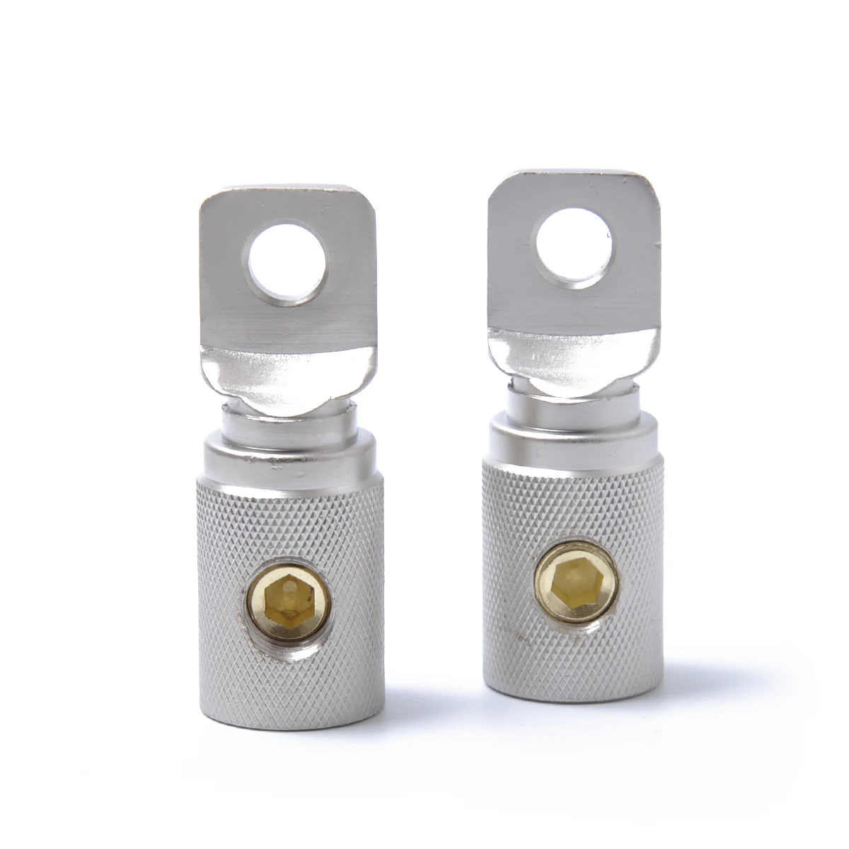 

2Pcs/Set 0GA AWG Speaker Wire Coupler Ring Connector 1/ 2" Terminal Joiner Screw Brass Nickel Plated Finish Ultimate Power