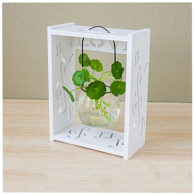 Desktop Glass Planter Bulb Vase with Retro Solid Wooden Stand and Metal Holder for Hydroponics Plants Home Garden Wedding Decor | Дом и сад