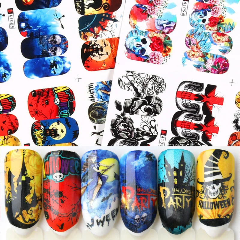 12 шт Хэллоуин серии наклейки для воды переводные смешанные узорами дизайн ногтей