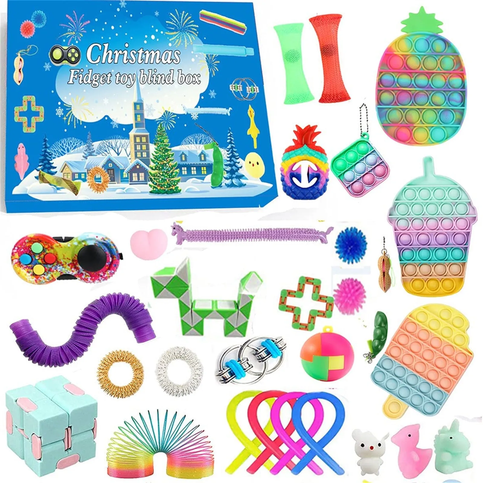

24pcs Fidget Toys Pack Mystery Box 24 Days Advent Calanders Surprise Christmas Gift Box Antistress Simple Dimple Toys Set 2022