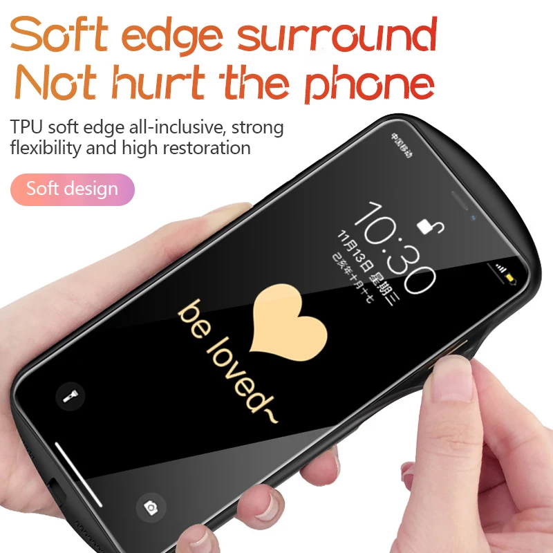 Luxury Cute Oval Heart-shaped Tempered Glass Phone Case For iPhone 14 13 12 11 Pro Max XS XR X SE 8 7 Plus Mirror Lanyard Cover