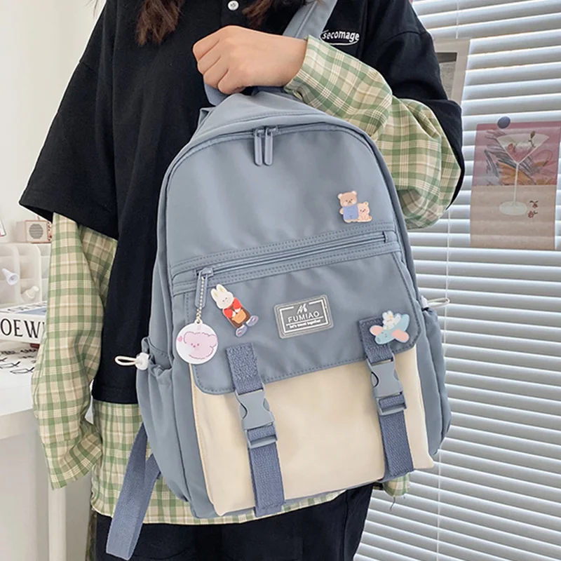 

Korean Large capacity Schoolgirl Backpack Waterproof nylon fabric Student's schoolbag Fashionable colours Contracted Style bag