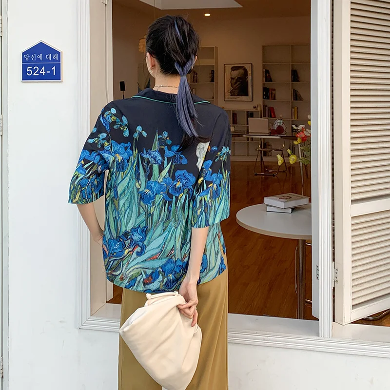 

Korejepo Women Blouse 2021 Spring Summer New Retro Casual Floral Turn-down Collar Single Breasted Shirt Female Loose Chic Tops