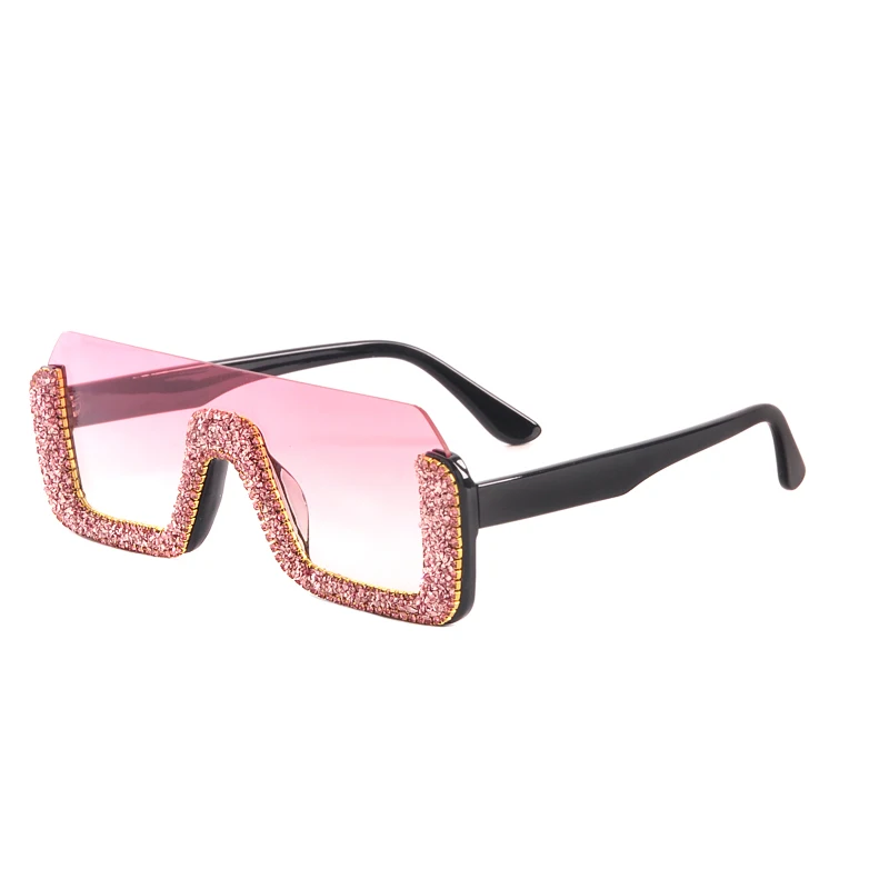 Diamond Semi-Rimless Square Sunglasses Women Rhinestone Retro Gradient Sun Glasses Vintage Oversized Feminino Eyeglasses UV400 - Цвет линз: GV1606-6