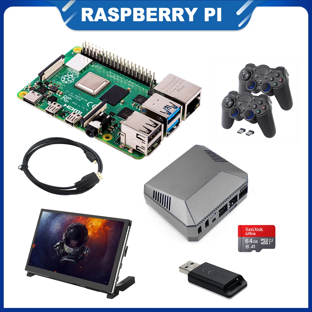 

ITINIT R12 Raspberry Pi 4 Argon One V2 game Kit + 64GB SD Card + Reader + Gamepads For Raspberry Pi 4 Model B Kits