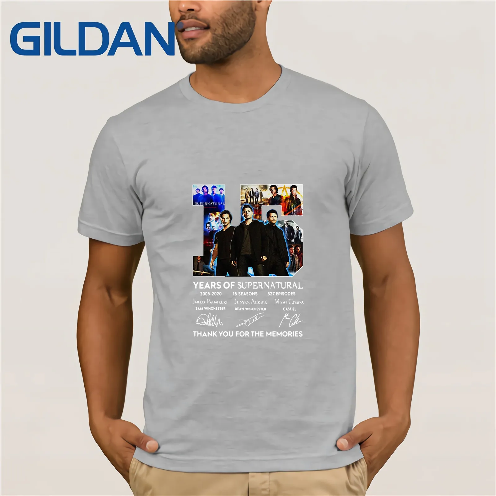 15 Years Of Supernatural 2005-2020 Seasons 327 Episodes 2019 Summer Men's Short Sleeve T-Shirt Funny Tees Cotton Tops T Shirt | Мужская
