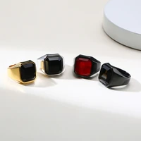 jhsl big men red black stone rings gold color stainless steel fashion jewelry anniversary gift size 7 8 9 10 11 12