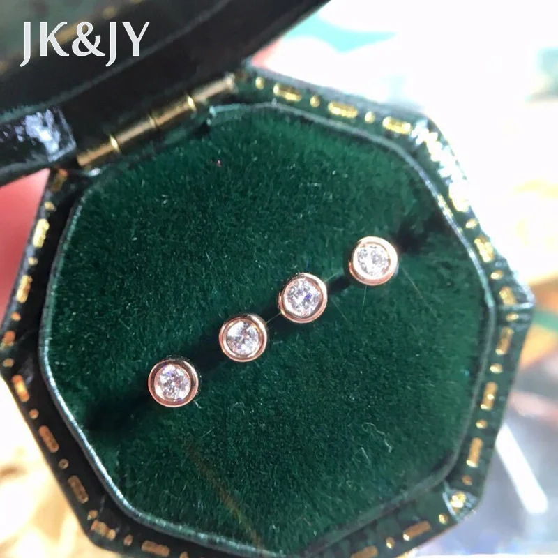 

Серьги-гвоздики JK & JY из розового золота 100% пробы, с белыми и желтыми бриллиантами, круглые пузырьки, женские свадебные украшения, гарантия к...